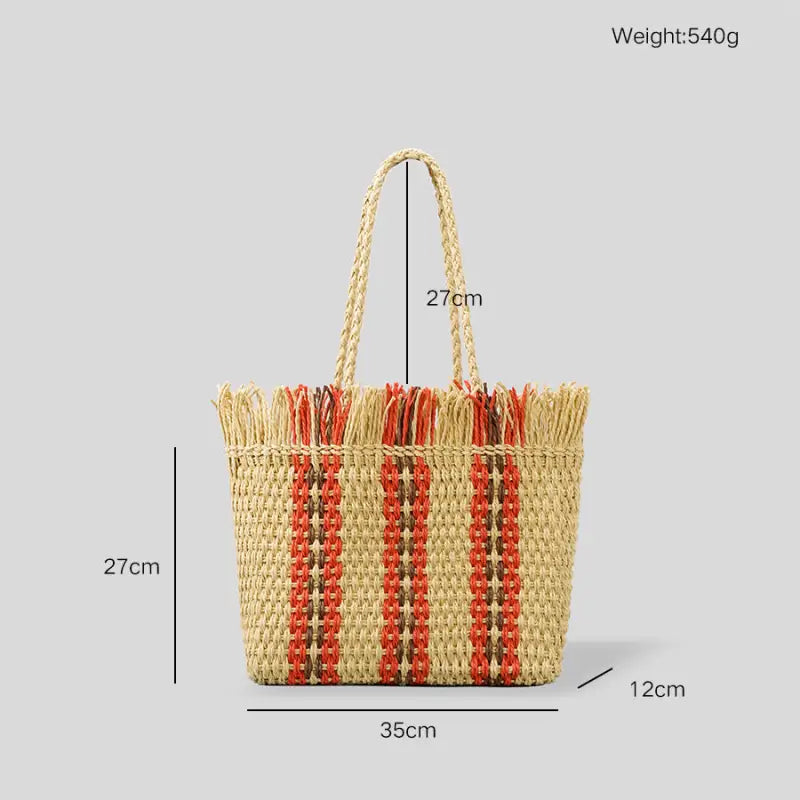 Large Capacity Straw Braided Bag featuring intricate straw braiding and spacious interior, perfect for stylish urban chic looks.